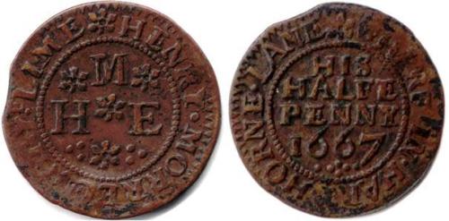 A half penny token of Henry Morrell of Hartshorne Lane, Westminster