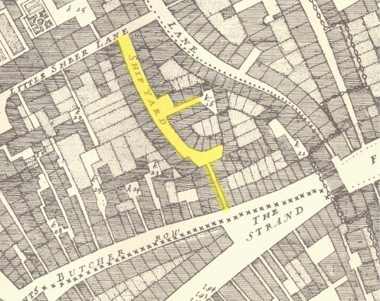 Location of the Ship Yard from John Ogilby & William Morgan’s 1676 Map of the City of London