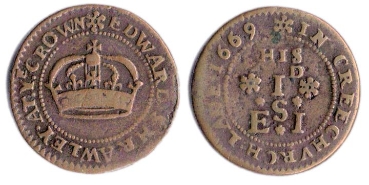 A penny token issued in the name of Edward Shrawley of Creechurch Lane, London