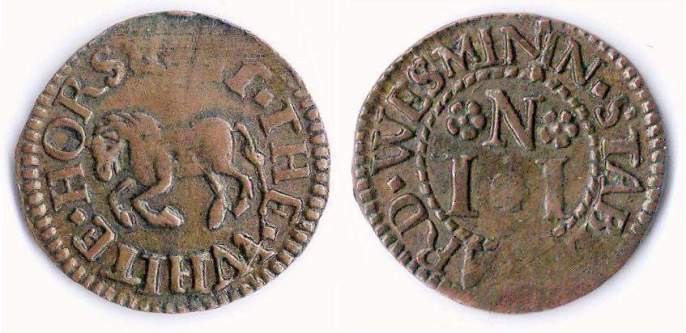 A farthing token issued in the name of the White Horse in Stable Yard, Westminster