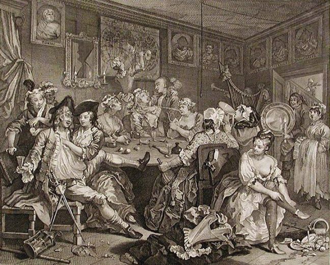William Hogarth's A Rake's Progress: The Rake at the Rose Tavern (1734)