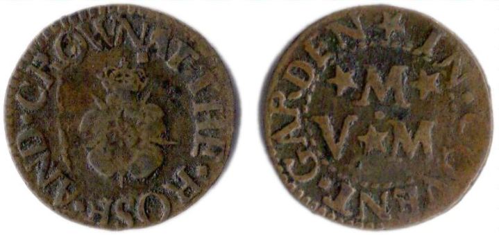 A farthing token issued by a tradesman operating from the sign of the Rose and Crown in Covent Garden, Westminster
