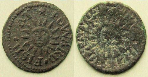 A farthing token of Edward Fish of Wapping illustrating a reverse side brockage