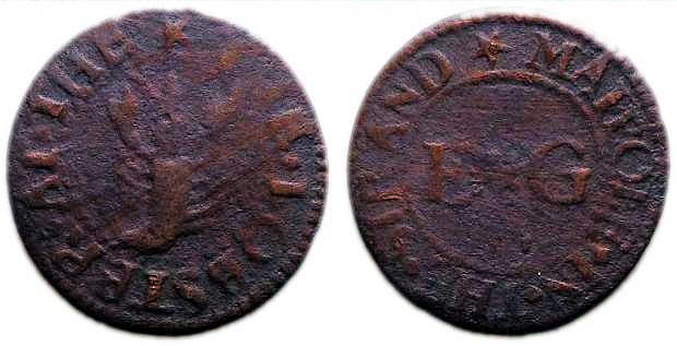 A farthing tradesman's token issued at the sign of the Lobster in the Strand, Westminster.