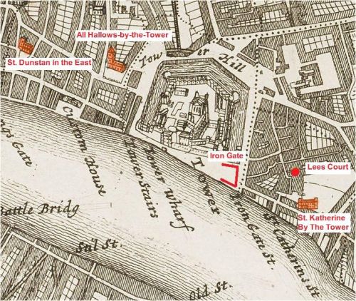 Places mentioned in the history of John Patston in and around the Liberty of the Tower of London (from Strype's Survey of 1720)
