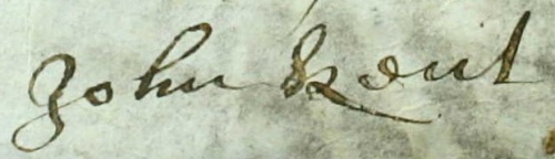 The signature of John Kent as it appears on the Apprenticeship Indenture of Throgmorton Underwood dated 4th February 1672/3.