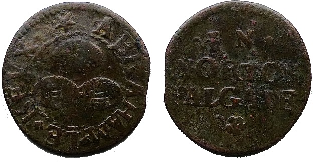 A farthing token issued by Abraham le Keux a mid-17th century tradesman of the Liberty of Norton Folgate, London
