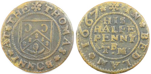 A half penny tradesman's token issued by Thomas Bonny of Bedlam