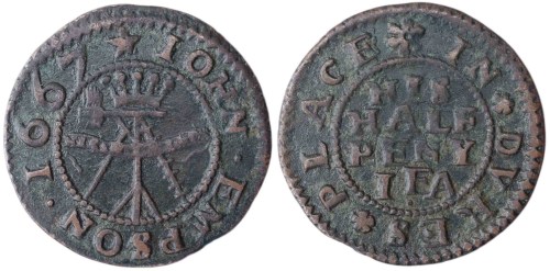 A mid-17th century token issued by John Empson of Duke's Place, London